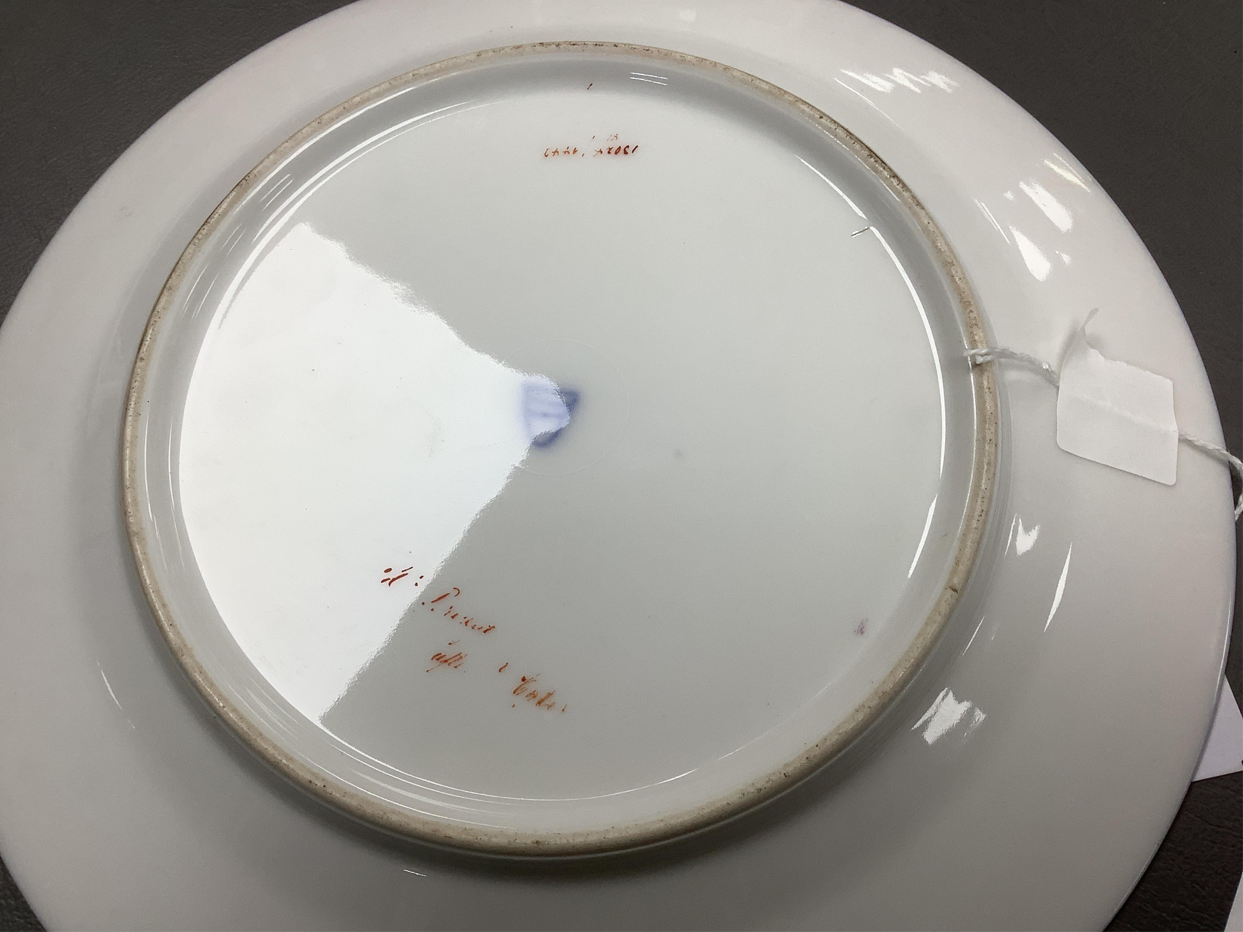 A Vienna style cabinet plate, c.1900, painted with Lady Frances Bridges after the portrait by James Watson, signed Dietrich, 24cm in diameter